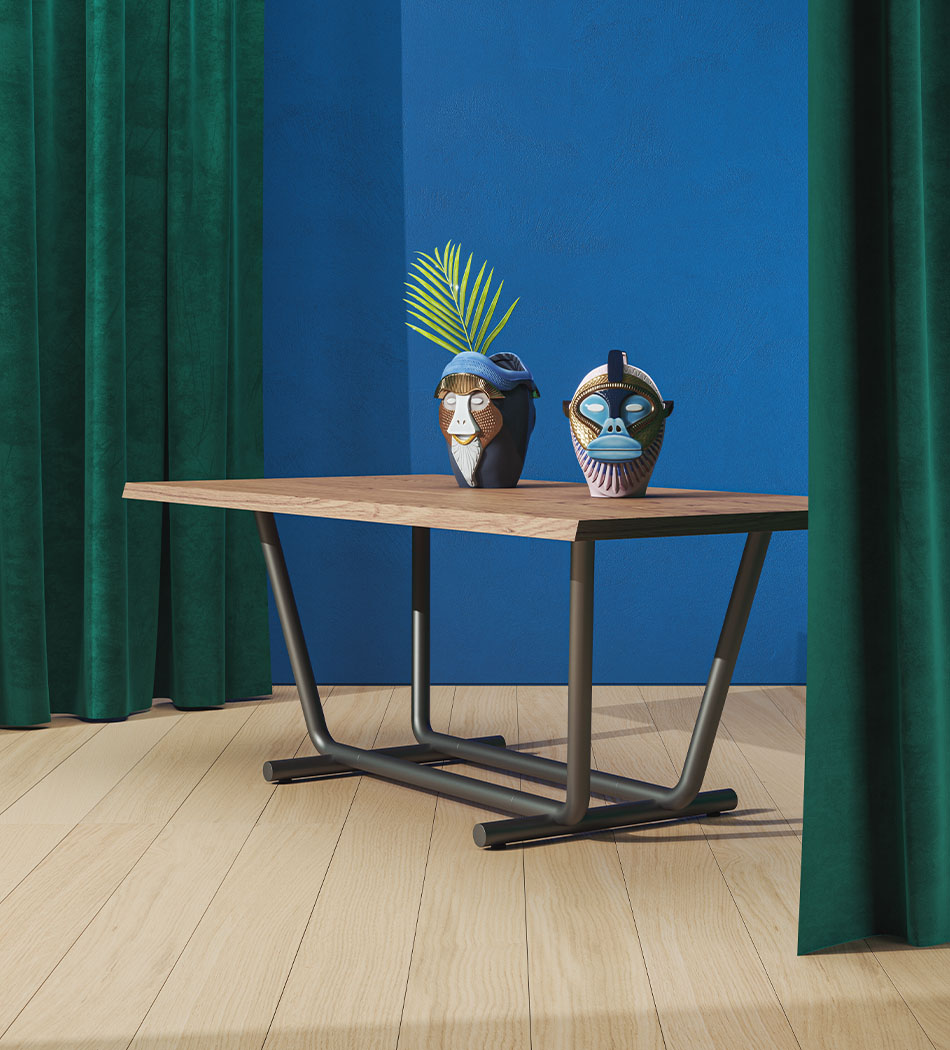 Paloalto - Tavolo da pranzo stile contemporaneo, piano in legno in finitura rove