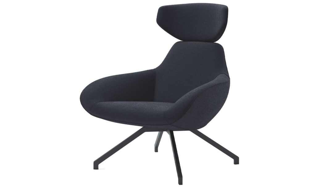 2055 - Poltrona con poggiatesta e base in acciaio verniciato a sezione rettangolare