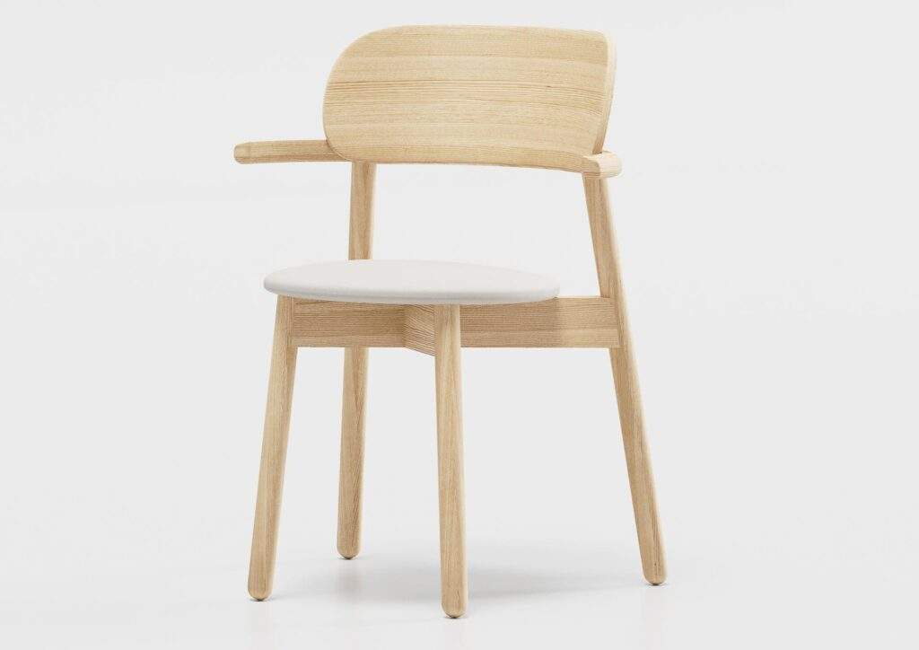 1143 - Sedia con braccioli impilabile in frassino con cuscino